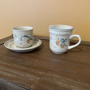 International Tableworks, Stoneware.  Coffee cup plate and creamer